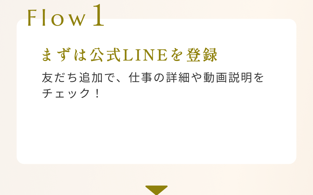 Flow1まずは公式LINEを登録。友だち追加で、仕事の詳細や動画説明をチェック！